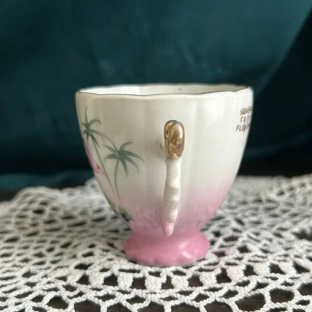 Vintage 50’s Ohashi China Flamingo Florida Travel Souvenir Demitasse Cup Gold Gi